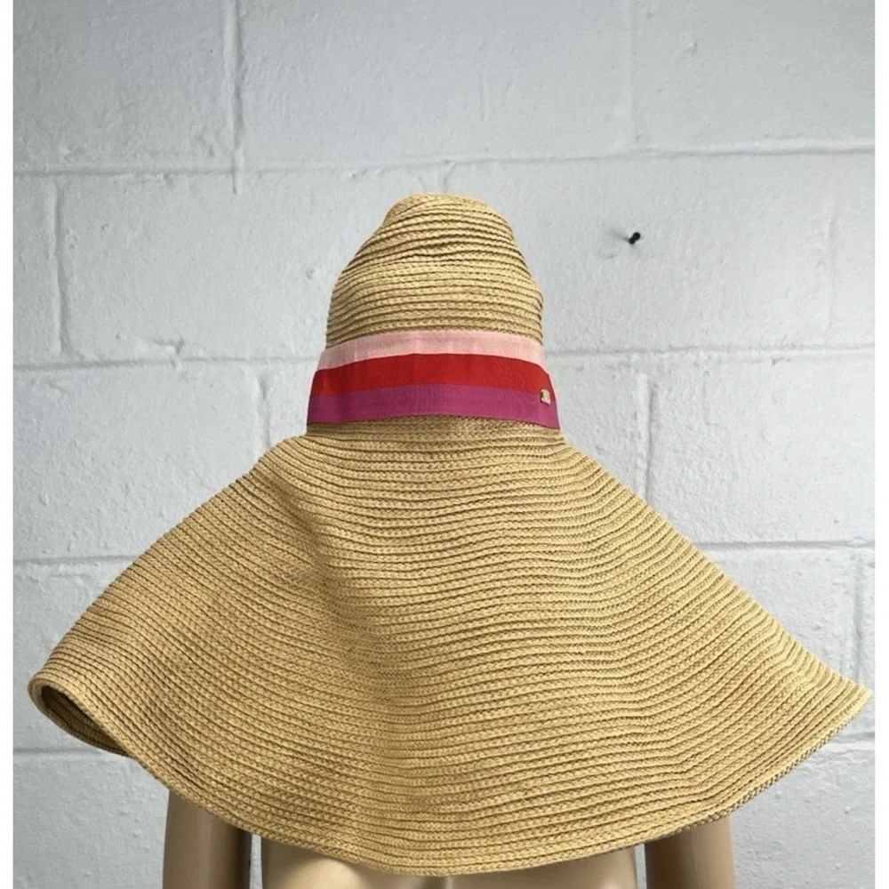 Trina Turk Palmas‎ Oversized Sun Hat OS NWOT Pink Ribbon Tan Floppy Resort Beach